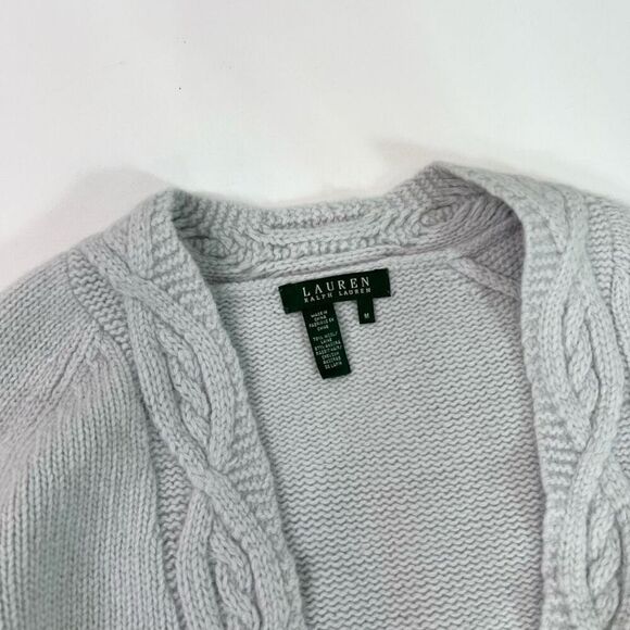 Lauren Ralph Lauren Cardigan Womens Medium Gray Short Sleeve Knit wool angora - Picture 2 of 10